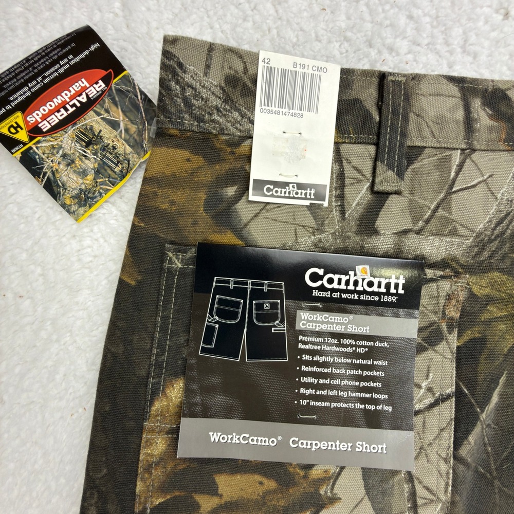 Carhartt Work Camo Carpenter Shorts Realtree Hardwoods Mens 42 B191 CMO NWT NOS
